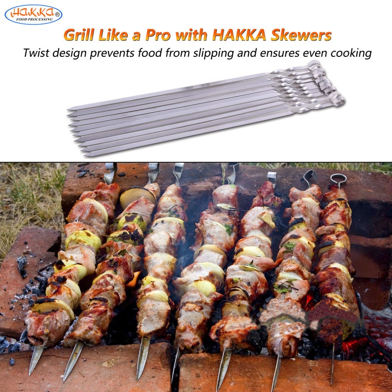 HAKKA FOOD PROCESSING Hakka Stainless Steel Barbecue Skewers, 23" Heavy Duty Metal Skewers Large Wide Grilling Reusable Kabob Sticks with NonSlip Ring Handle,Set of 10 - Image 5